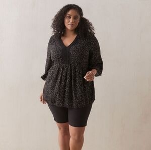 Penningtons Printed Blouse With Lace and Flutter Sleeves Black AOP - Size 2X